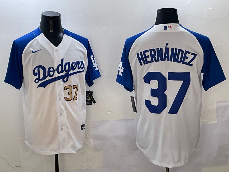 Men Los Angeles Dodgers #37 Hernandez White Blue Fashion Game 2025 Nike MLB Jersey style 9->los angeles dodgers->MLB Jersey